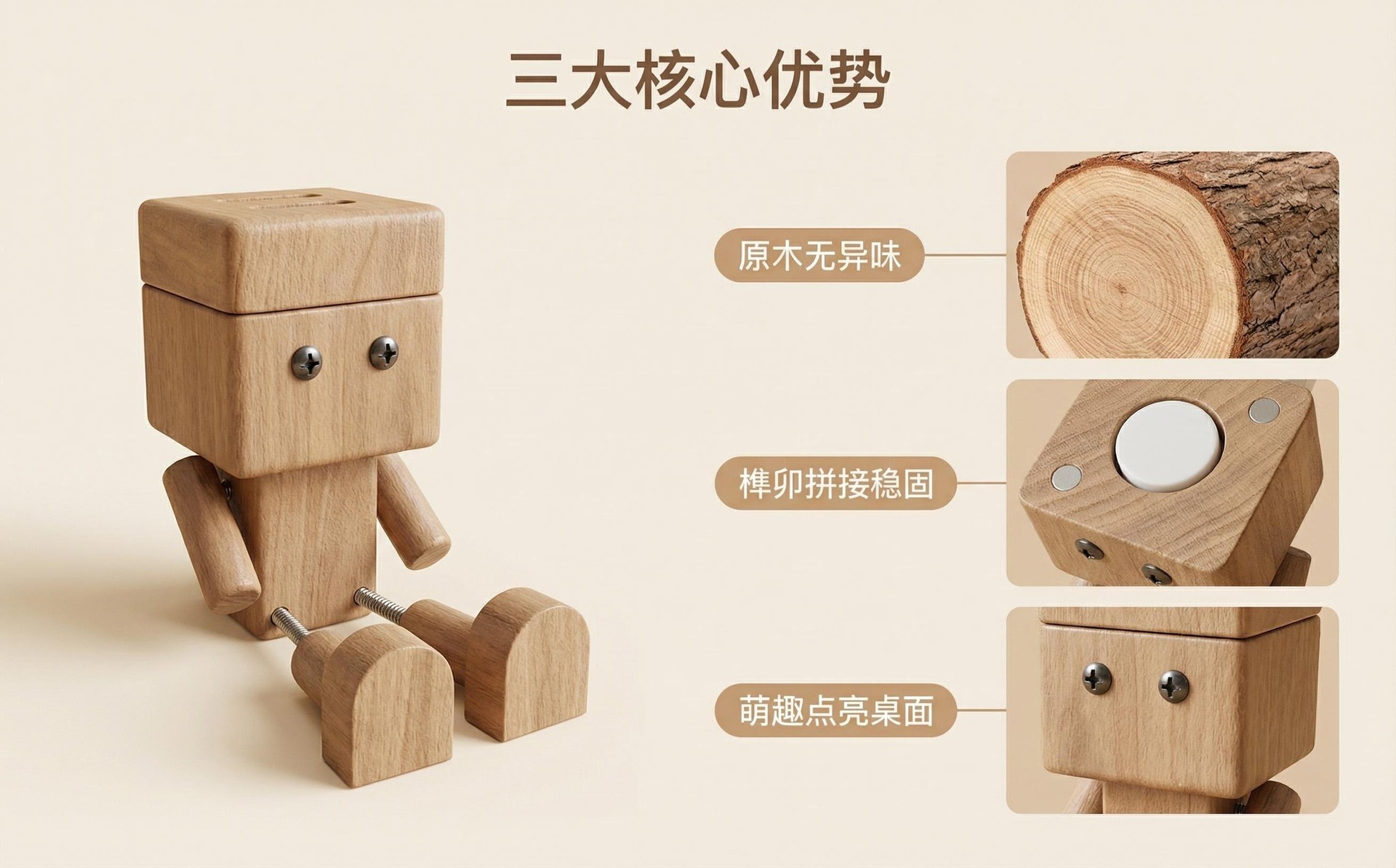 Fun and Creative Wooden Car Decoration with Shaking Legs, High Aesthetic Value, Aromatherapy, and Head-Shaking Feature
