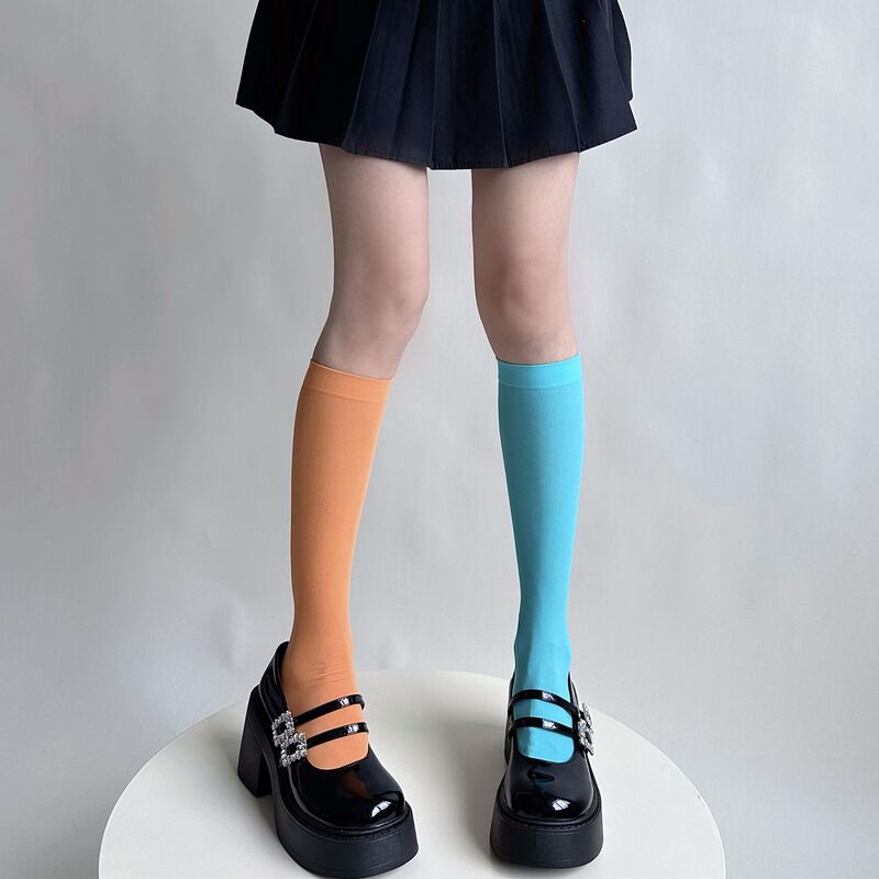 Girl's Summer Thin Personality All-match Velvet Candy Color Knee-high Socks Color Japanese Style Y2K Style Women's Calf Socks