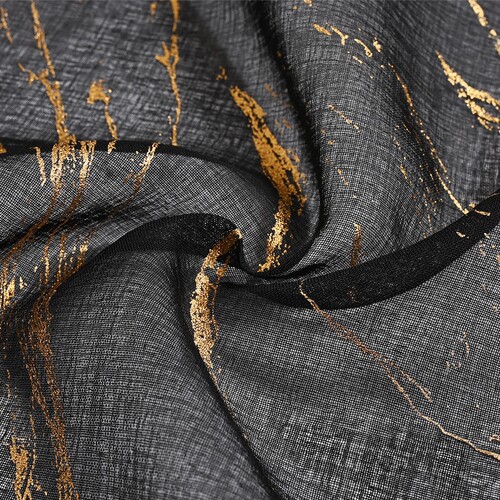 TEMU dropshipping Full Multilayer Gold-foil Marble Window Screen with Grommets Semi-Darkening Curtain Sheer