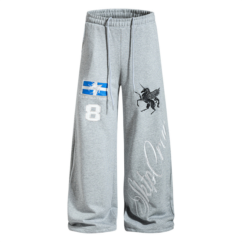 American Retro Men's Pants with Drawstring Embroidery, Solid Color Trendy Brand, Loose Fit, New Versatile Casual Pants for Men American Retro Men's Pants with Drawstring Embroidery, Solid Color Trendy Brand, Loose Fit, New Versatile Casual Pants for Men