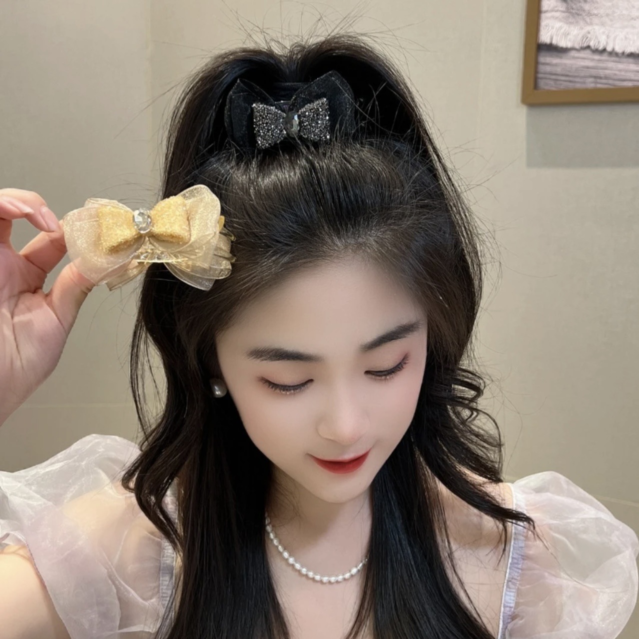 Pince à cheveux en forme de boule élégante et légère, pince à cheveux en maille double face, pince à tête sphérique de tempérament doux, pince fixe pour queue de cheval haute_voghion.com