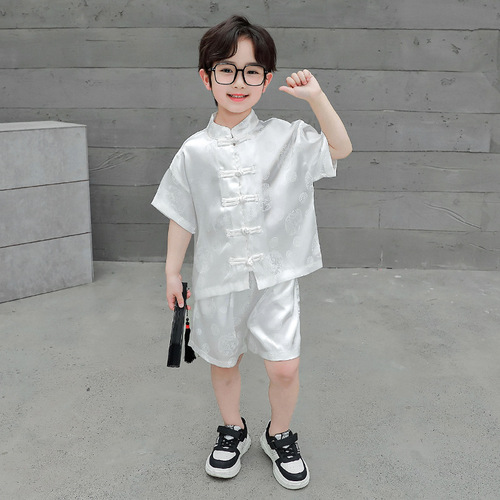 New Chinese style boys' Hanfu modified summer set baby first birthday dress Chinese style children's Tang suit thin summer 