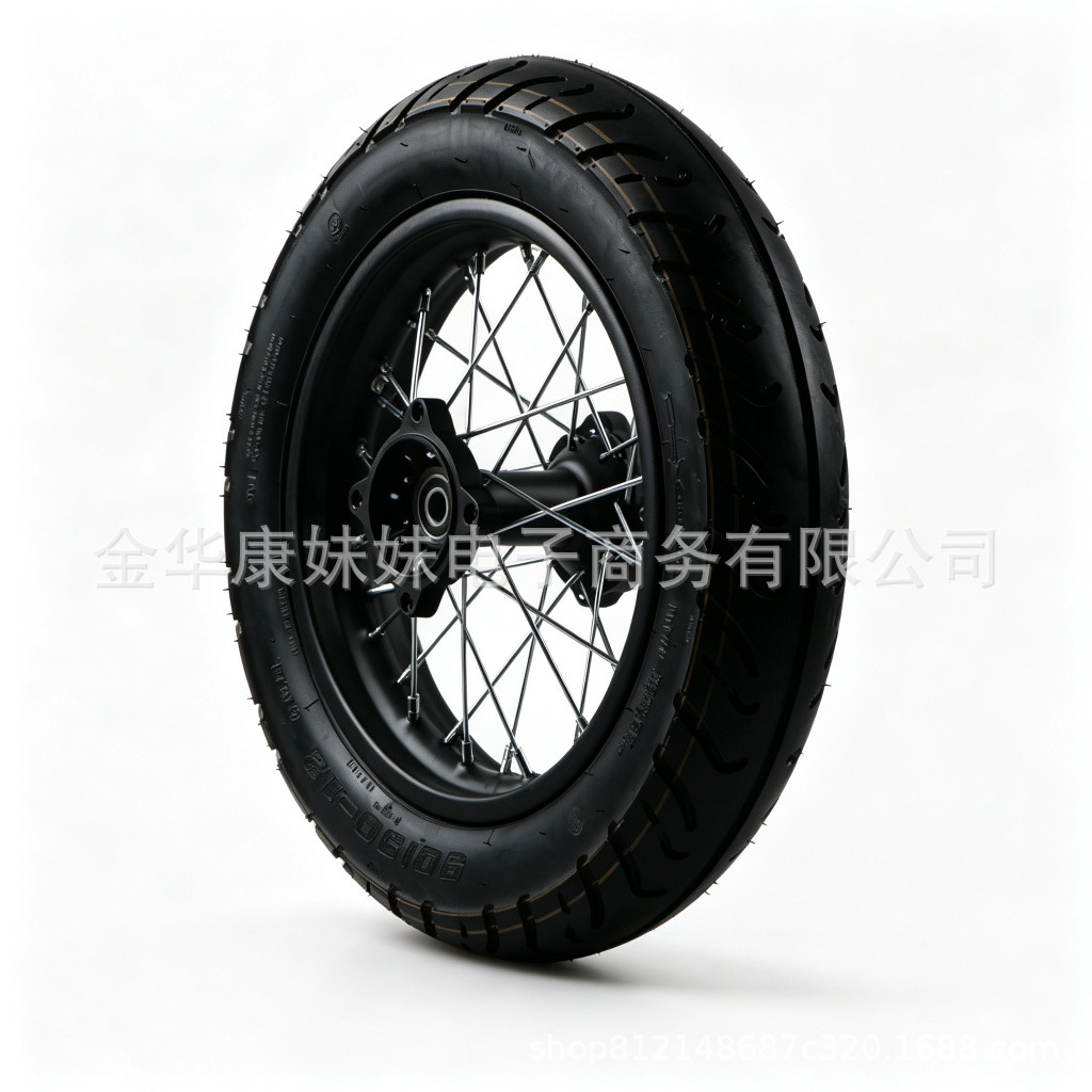 90/90-12 motorcycle rear wheel, equipped with a 190 brake disc and a 420-60 inner tube, replacement part for off-road motorcycles