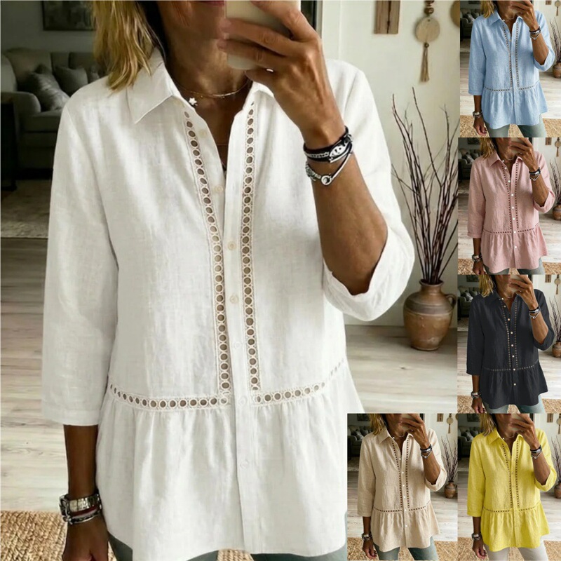 2026 European and American Independent Website Amazon Aliexpress New Summer Casual Patchwork Lace Women's Shirt