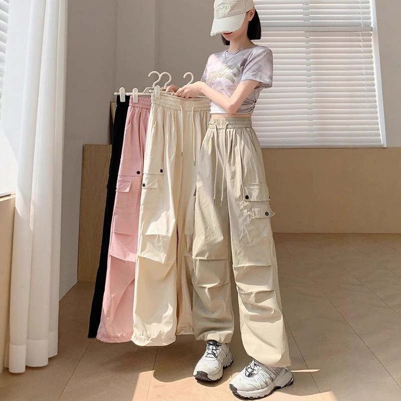 American-Style Cargo Pants for Women, Autumn 2025, Petite Black Straight-Leg Wide-Leg Loose Casual Sports Pants Trendy American-Style Cargo Pants for Women, Autumn 2025, Petite Black Straight-Leg Wide-Leg Loose Casual Sports Pants Trendy