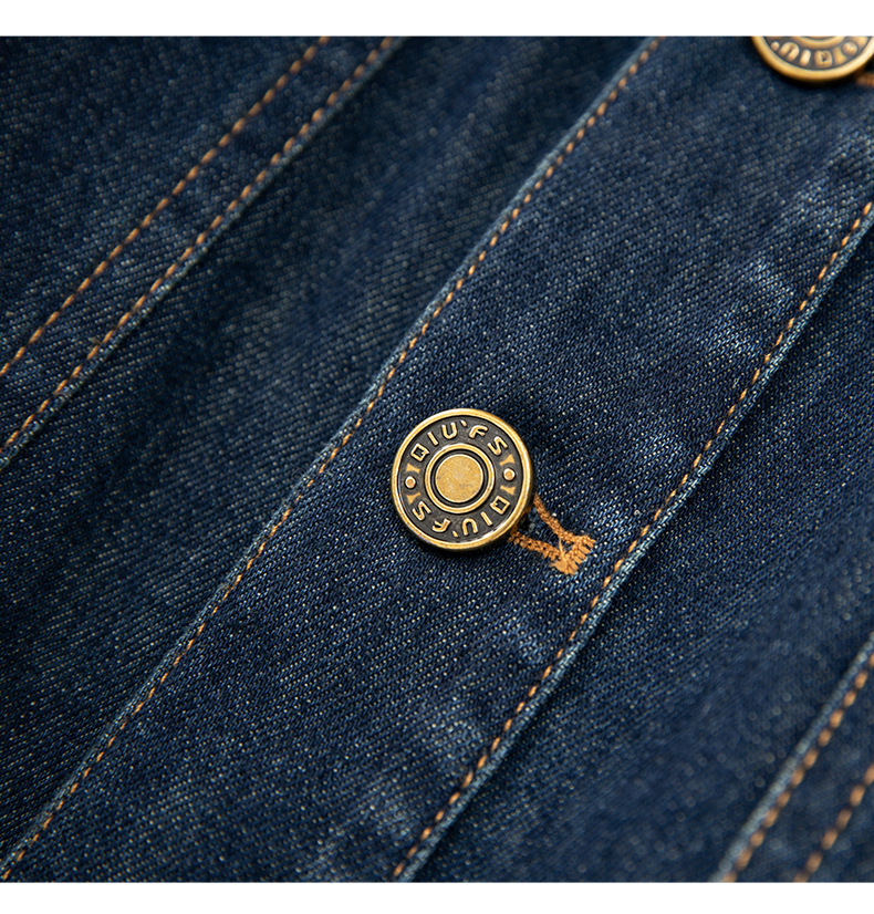 Váy denim nữ cổ ve phong cách Pháp retro Hồng Kông — Màu xanh lam chi tiết 13