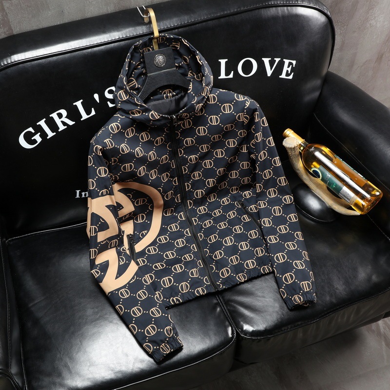 European Trendy Brand Printed Spring and Autumn Jacket, Personalized Youth Hooded Men's Jacket, Slim Autumn Casual Coat for Men