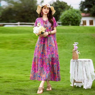 中老年夏装棉绸连衣裙宽松妈妈装夏季裙子洋气新款宽松休闲女装