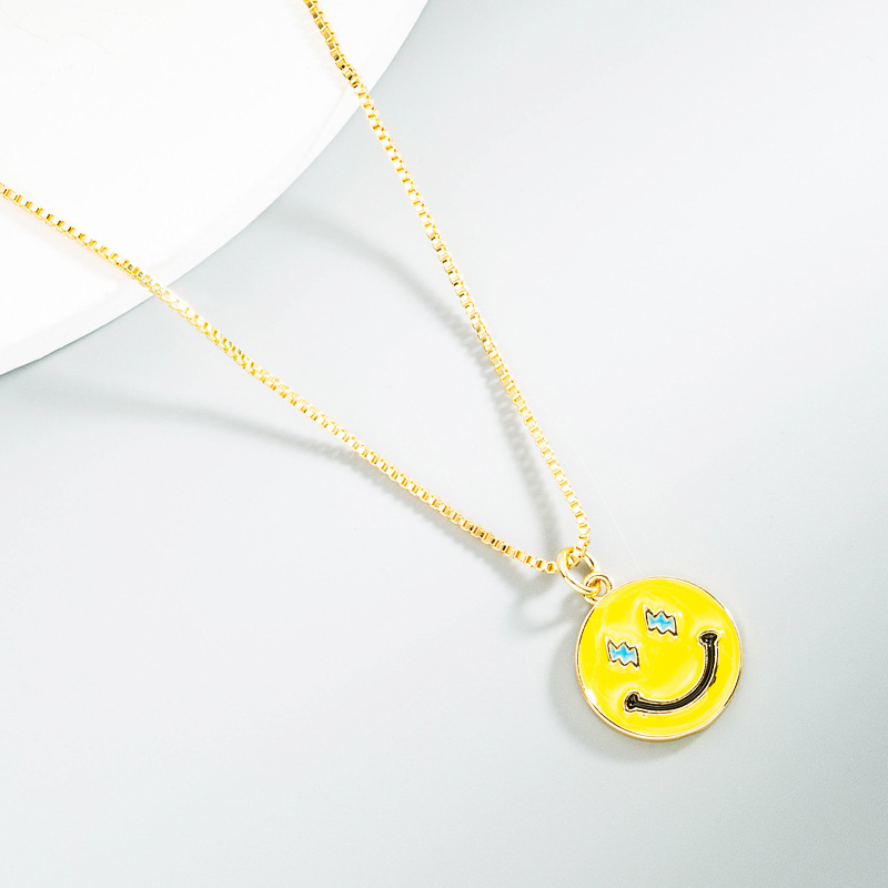 Korean smiley face copper drop oil pendant necklace
