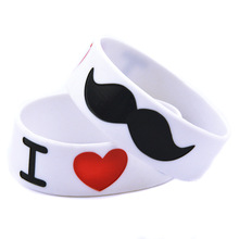 I Love Mustache我喜欢胡子1英寸硅胶手环时尚装饰手带黑白色手圈