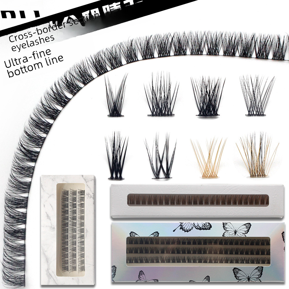 Cross-border foreign trade segmented false eyelashes European and American single-cluster grafting DIY natural thick single-line ribbon eyelash wholesale