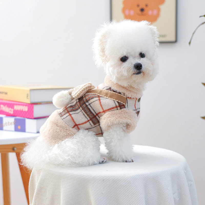 宠物衣服秋冬新款小型犬幼犬快乐狗猫保暖舒适毛球蝴蝶结马甲|undefined