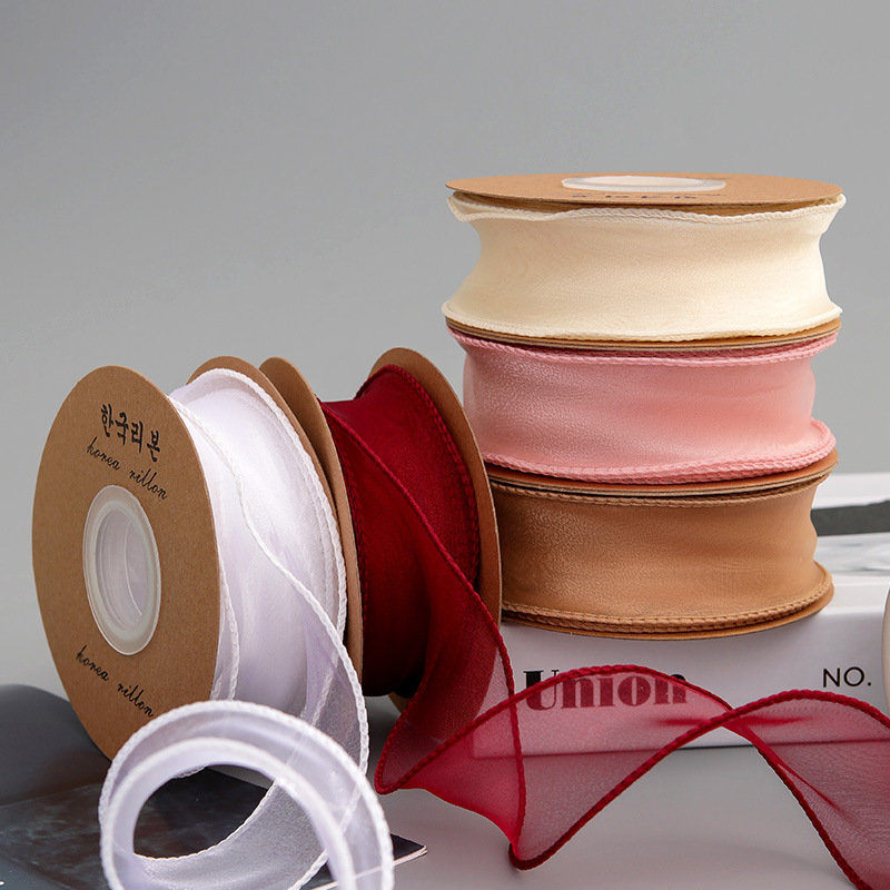 New fishtail yarn flower packaging ribbon wave yarn bouquet bow golden edge copy yarn with solid color fishtail yarn