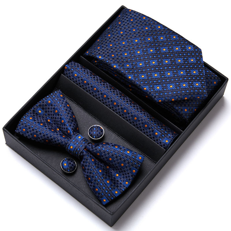 En stock nuevo patrón corbata pajarita bufanda cuadrada CONJUNTO DE 5 piezas novio mejor hombre conjunto caja de regalo de embalaje fabricante de Guangzhou