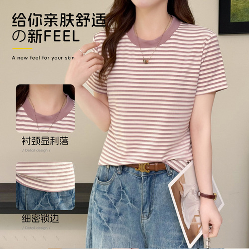 Lessel Yunju embroidery summer popular bottoming shirt, round collar slim top, women's shoulder, short-sleeved T-shirt, women's wholesale