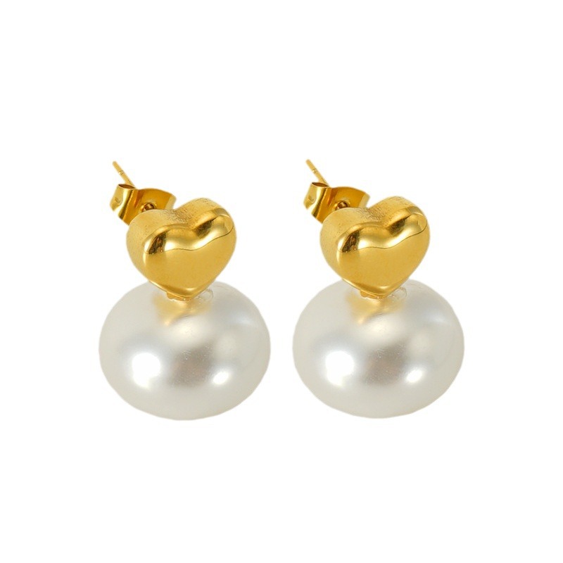 Francés retro de acero inoxidable precioso perla pendientes de titanio de acero diseño chapado en oro elegante todo-fósforo pendientes simples para las mujeres