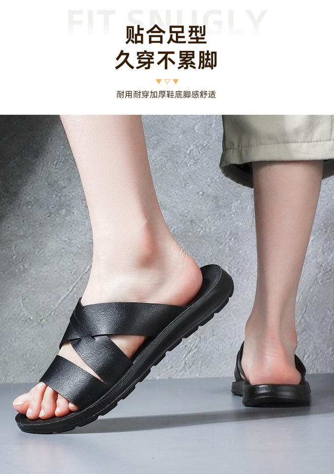 Dép sandal nam chống trượt đi biển, đi dạo ngoài trời mùa hè, đế PU bền bỉ — Màu trắng, màu đen chi tiết 11