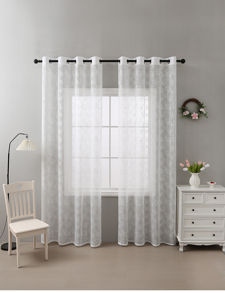 Einfache weiße Hintergrund Zweig Spitzenvorhänge Wohnzimmer Küche Balkon Studie Spitze Halbschattierung dekorative Vorhänge_voghion.com