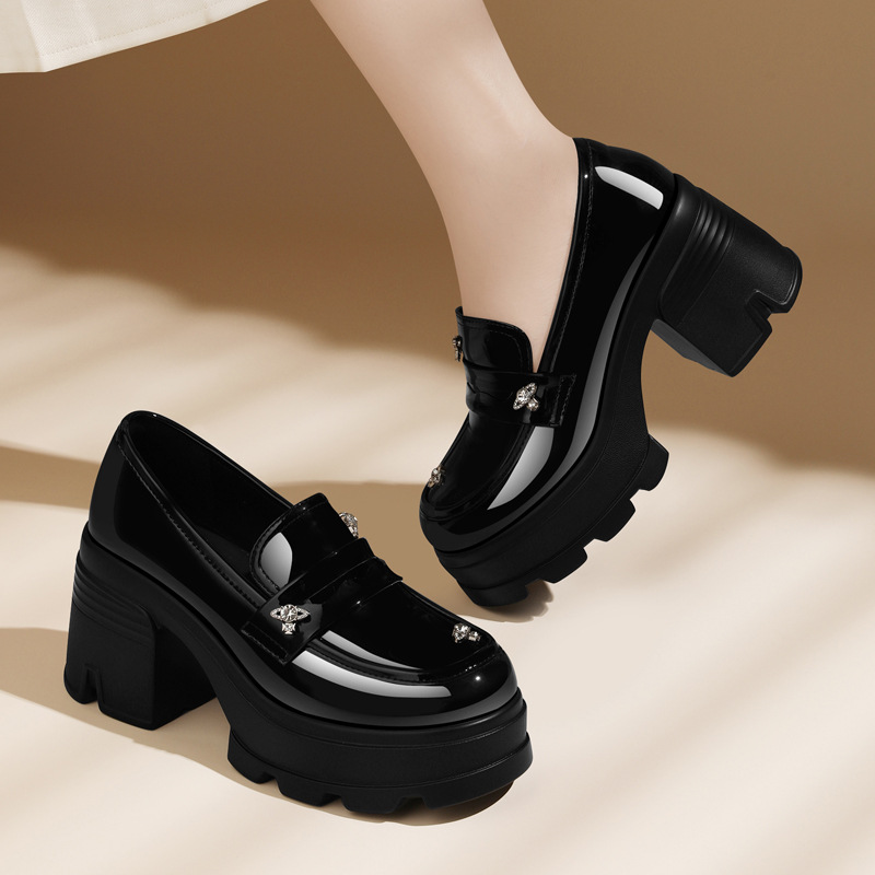 Thick-Soled Loafers for Women 2026 New British Style Leather Shoes for Petite Women Platform Height-Increasing Slip-On Shoes