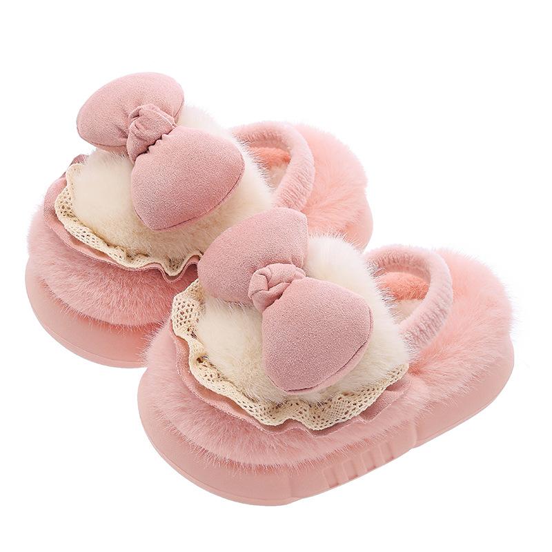 Zapatillas de algodón de invierno para niños niñas calientes y veludo antideslizante padres e hijos pisar la sensación de mierda para niños pequeños bolsas de tacones de algodón
