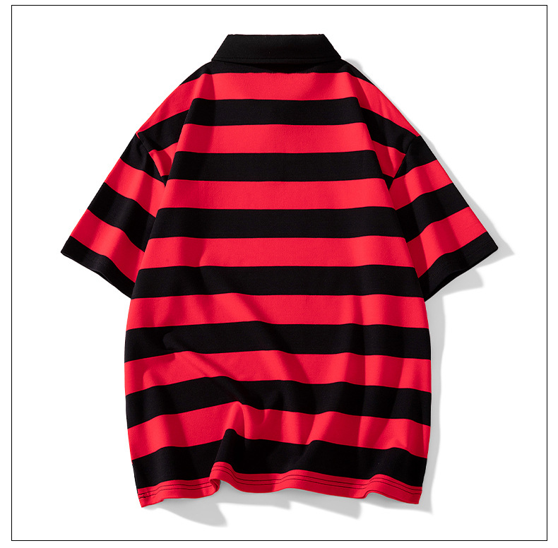 Men's Summer Striped Polo T-Shirt Heavyweight Soft Skin-Friendly Short Sleeve Hong Kong Style Trendy Brand Suitable For Students And Commuters_viptrois.com