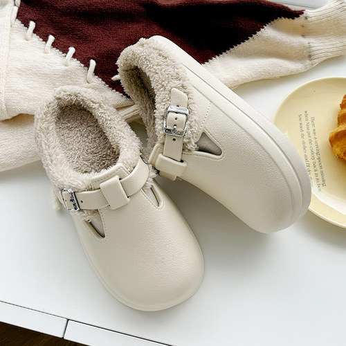 Autumn and winter new outer-wearing Birken cotton slippers, women's waterproof and dirt-resistant eva platform cotton slippers, women's plus velvet cotton slippers
