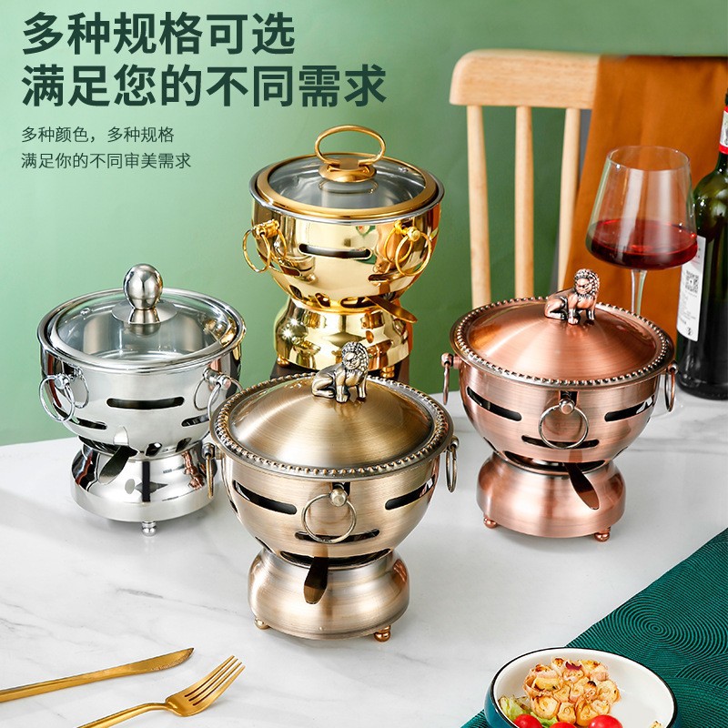 Stainless steel first-class hot pot with small fire, golden lion head single-person alcohol stove, self-service one-person-one-pot 304 hot pot stove