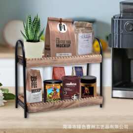 复古双层置物架木质收纳架整理架香水商品收纳架铁木结合置物架