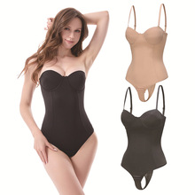 跨境欧美带杯无肩带大码塑身衣礼服专用收腹束身衣三角性感连体衣