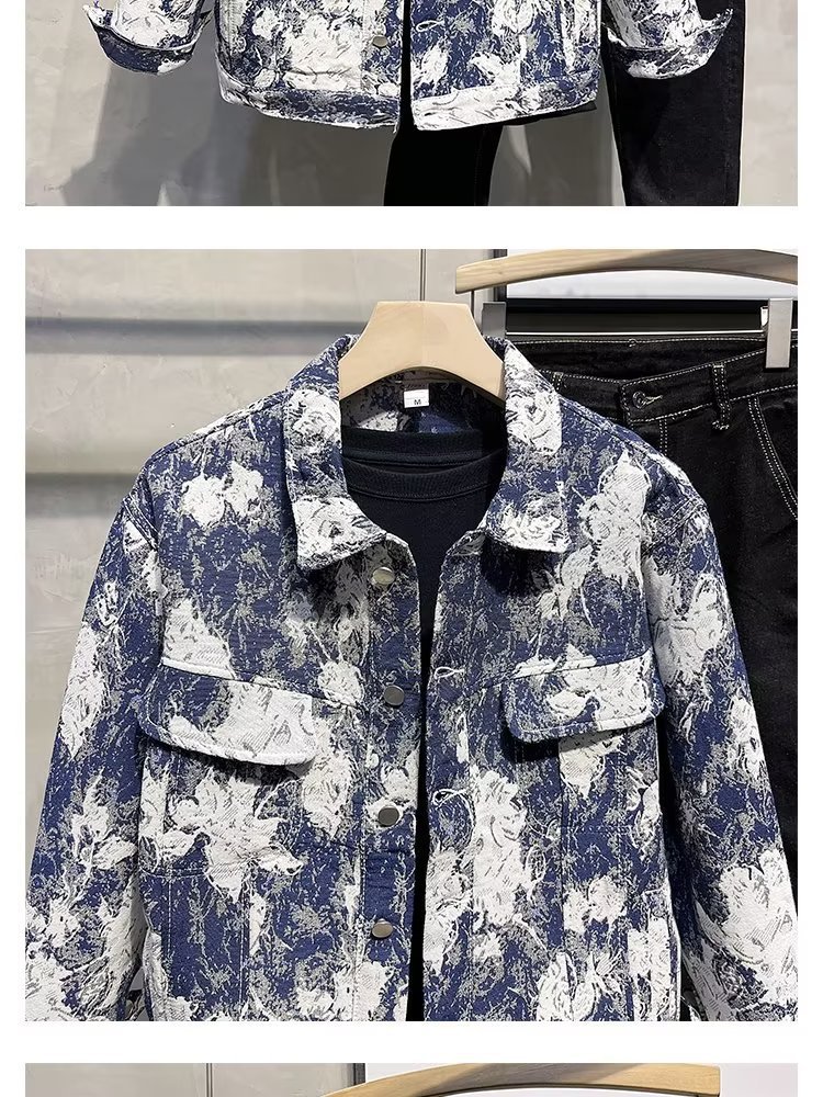Men's clothing Autumn denim jacket with print personality casual jacket Hong Kong style handsome all match top autumn new jacket_voghion.com