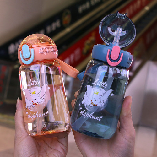 New cartoon sippy cup with handle, drop-resistant cup, mini, compact, handy cup, plastic water cup for girls and primary school students