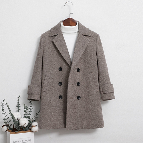 Boys' quilted woolen coat  winter children's fashion thickened woolen windbreaker medium and large children's performance clothing jacket