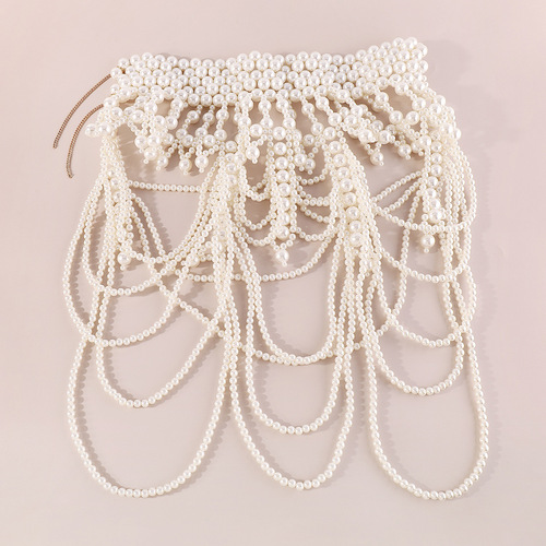 C0419 European and American retro palace style pearl tassel body chain, elegant and elegant accessories, personalized fashion accessories