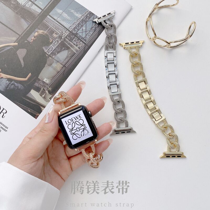 Suitable for Apple Watch Cellular Small Fragrant Style Single-Row Denim Chain Iwatch78S9 Metal Watch Strap Suitable for Apple Watch Cellular Small Fragrant Style Single-Row Denim Chain Iwatch78S9 Metal Watch Strap