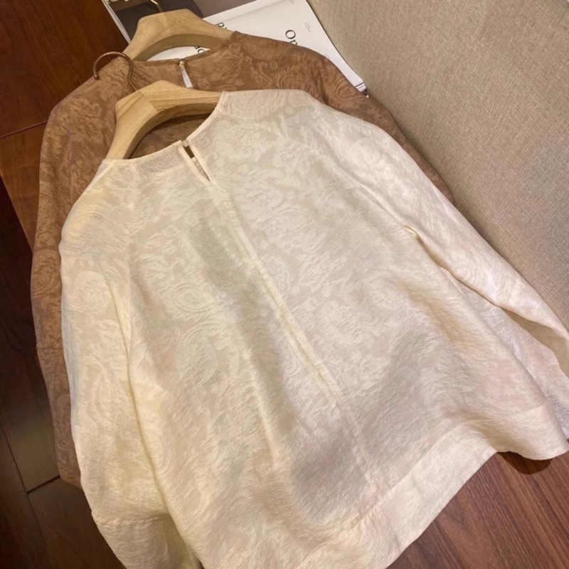 胖MM特大码300斤法式灯笼袖提花宽松圆领衬衫女T恤春遮肉长袖上衣|undefined