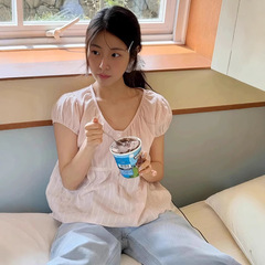 mo*nの韓国人デザイナーレター半袖シャツ韓国婦人服妖精藤井樹と同じスタイル