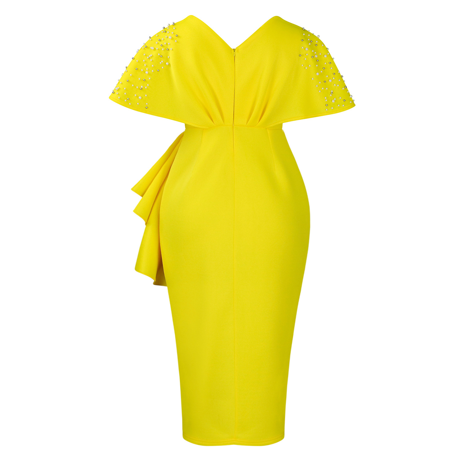Robe de soirée sexy à col en V et à volants avec fente perlée, robe de banquet de tempérament de célébrité_voghion.com