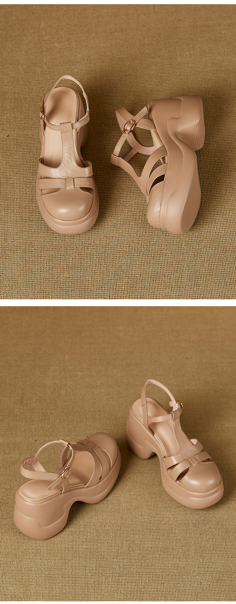 Sandal nữ quai chữ T đế xốp dày phong cách La Mã dệt — đen chi tiết 11