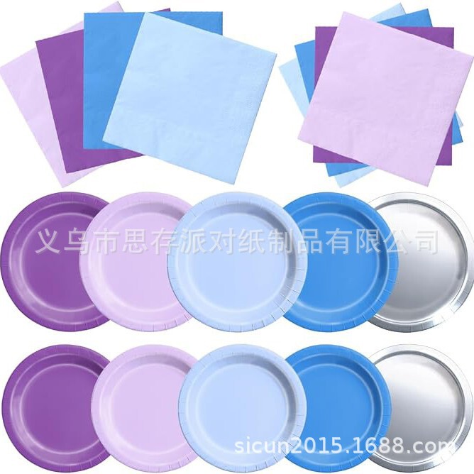 Winter Themed Party Paper Plate and Napkin Set, Blue and Purple Ice and Snow Style Disposable Plates and Napkins Decoration Supplies Winter Themed Party Paper Plate and Napkin Set, Blue and Purple Ice and Snow Style Disposable Plates and Napkins Decoration Supplies