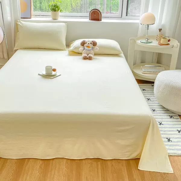Solid Color Washed Cotton Bed Sheet, Simple Style, Suitable for Student Dormitories, Can Be Used for Sleeping Naked, Single-Person Children's Bed Sheet, Bedding
