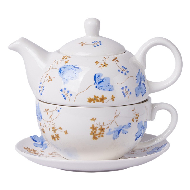 Juego de té de cerámica creativa flor traje tetera británica taza Madre y niño olla Oficina sola cafetera hervidor regalo venta al por mayor