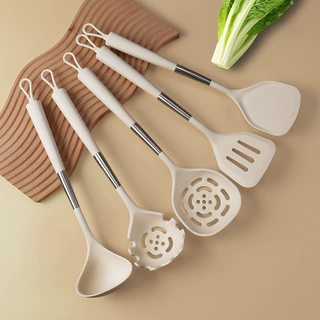 现货不锈钢硅胶手柄食品级硅胶厨具5件套 耐高温烹饪铲勺捞面勺