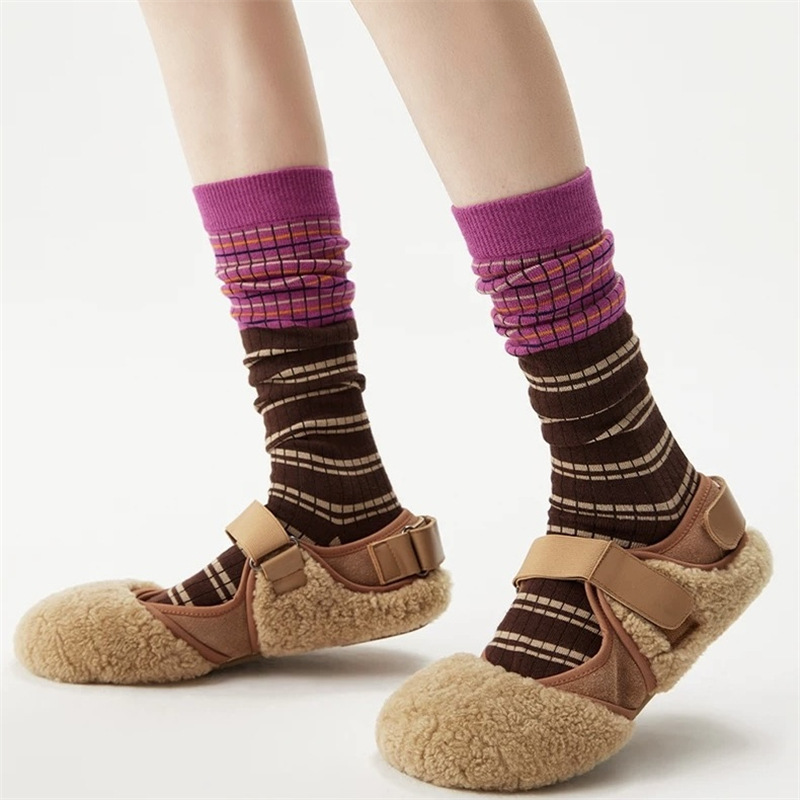 Vintage Striped Color-Block Knee-High Slimming Leg Warmers for Men and Women, Fall/Winter Socks Vintage Striped Color-Block Knee-High Slimming Leg Warmers for Men and Women, Fall/Winter Socks