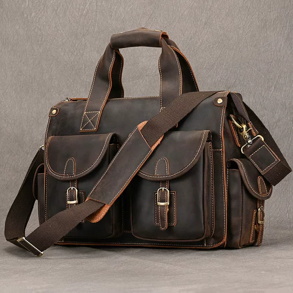 European and American retro-style handbag, men’s genuine leather briefcase, crazy horse leather commuter bag, laptop bag, shoulder bag, crossbody bag, men’s leather bag