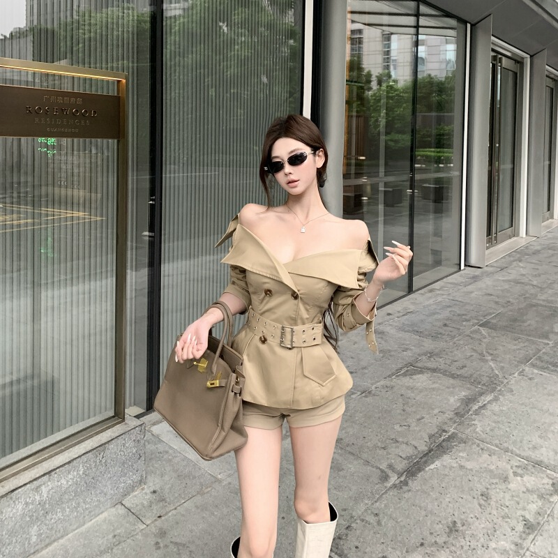 忆可达【经济上行】复古大翻领收腰双排扣小个子短款风衣外套女|undefined