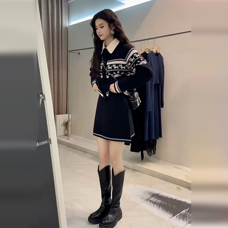 2025新款小香miu系穿搭针织连衣裙子女早秋季高级感内搭套装短裙|undefined