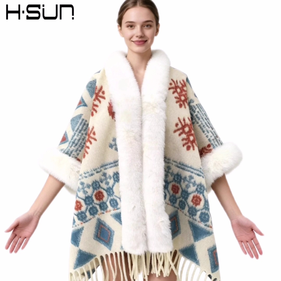 Nuevo punto de alta sensación capa de chal retrógrado elegante estilo nacional lana chal cálido estilo nacional universal