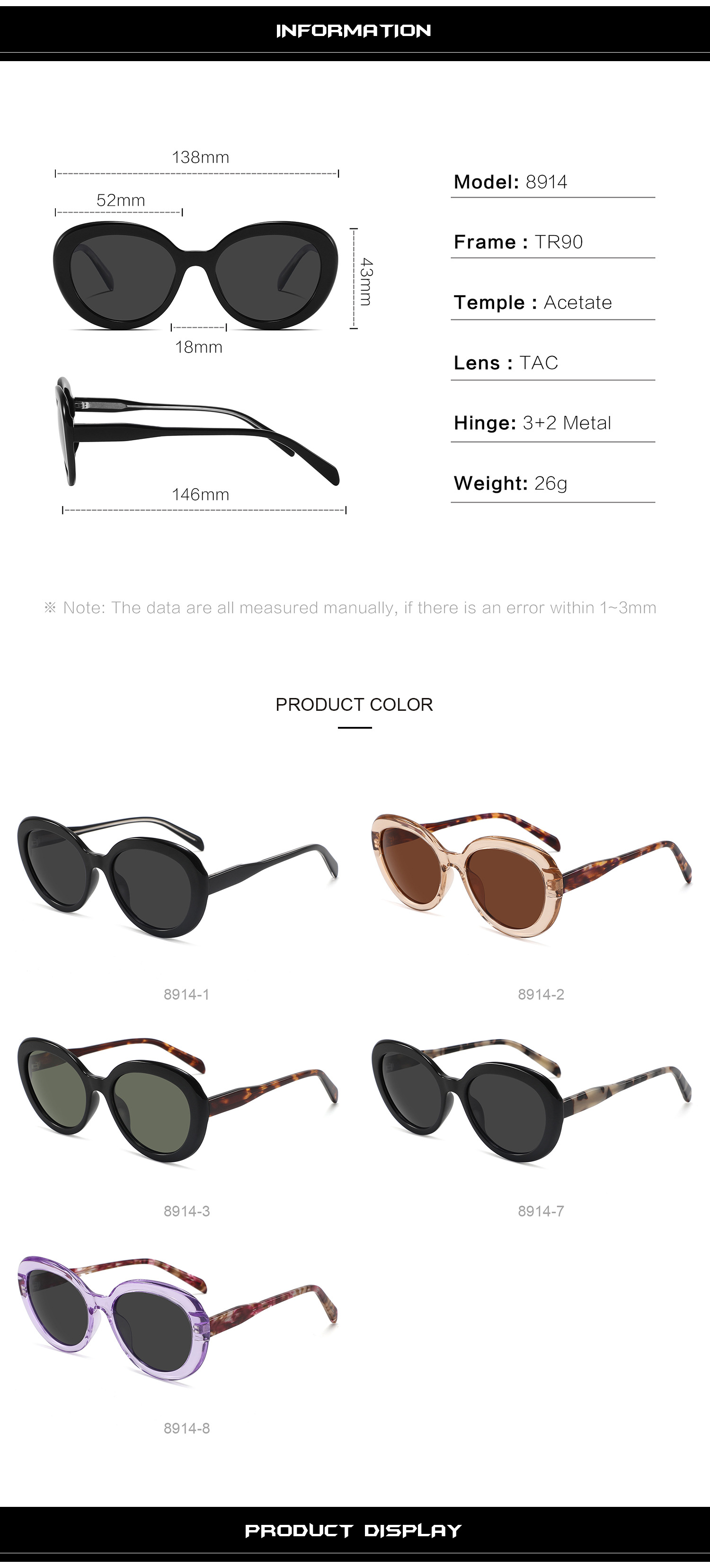 Casual Solid Color Tac Oval Frame Full Frame Women's Sunglasses display picture 4