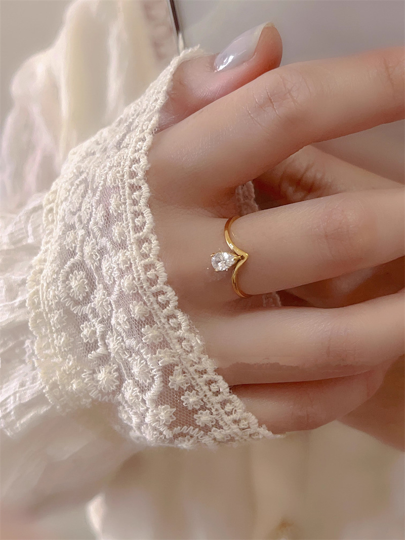 Zircon Inlay Material Simple Style Commute Solid Color Titanium Steel Inlay Zircon Rings