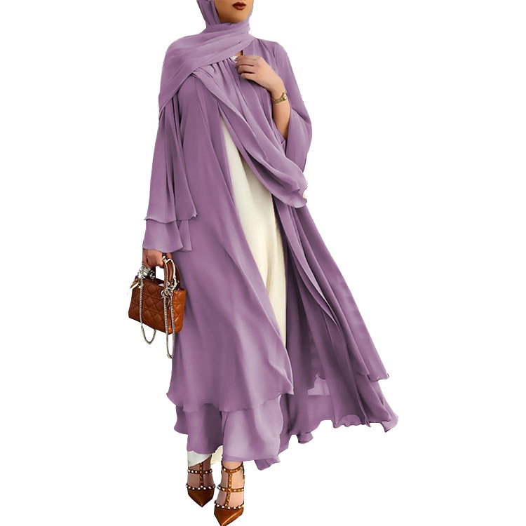 Europe and America Selling Southeast Asia Muslim Women's wear Large grace Cardigan Chiffon Long sleeve Dress